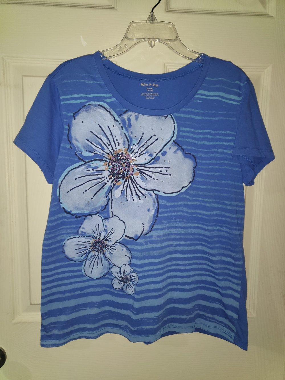 White Stag Blue Floral Graphic Short Sleeve Tee, XL
